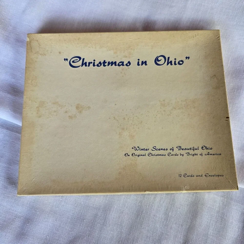 Vtg Bright of America 12 Christmas In Ohio Cards Stationary w Envelopes, Box